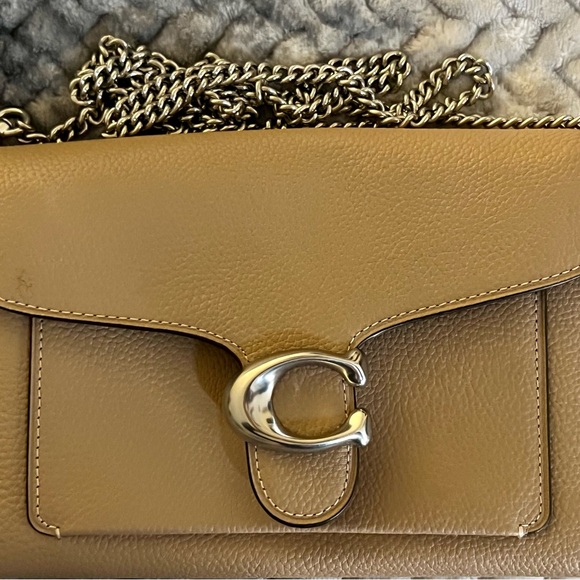 Coach Handbags - Coach Tan Leather Crossbody Bag with Silver Chain